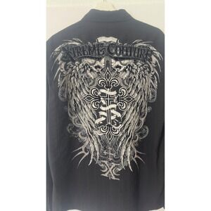 Xtreme Couture Button Down‎ Shirt Mens XL Black Skull Cross Graphic MMA Grunge